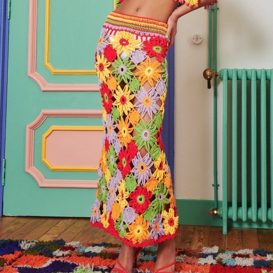 Celia B. Dover Crochet Maxi Skirt In Multicolored Size S Nwt